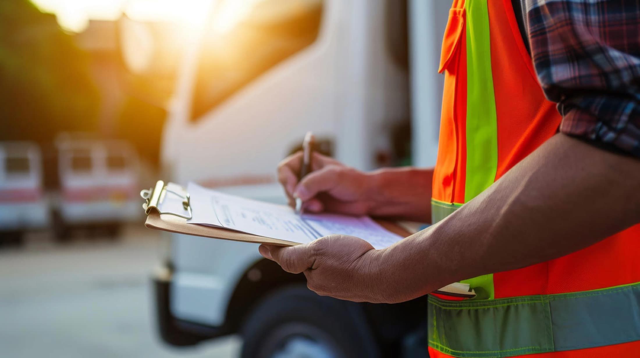 Clearing officer logging cargo on a clipboard at a depot